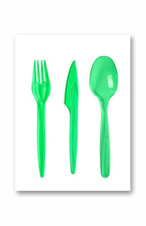 Plastic cutlery on transparent background,