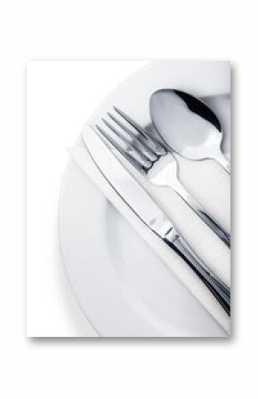 Silverware. Fork, spoon and knife on the plate