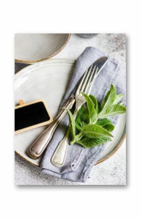 Mint-themed summer table setting with elegant tableware