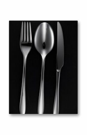 Studio shot of polished silverware on black matte background.