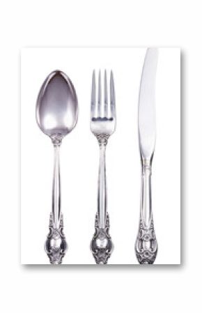 Retro cutlery set with fork knife and spoon isolated on white