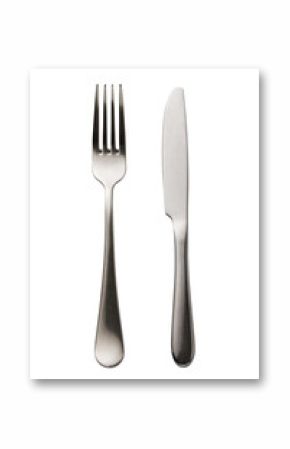 Fork and knife isolated on white background. Top view on cutlery