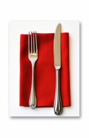 Red napkin with silver cutlery