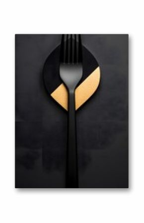 Black and Gold Minimalist Flatlay of Fork and Plate