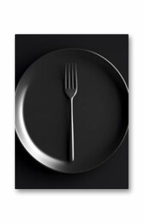 Black Ceramic Plate with Silver Fork on Dark Background