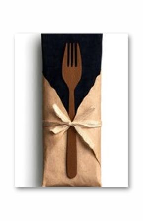Wooden Cutlery Set Gift Wrapped in Kraft Paper and Fabric Pouch