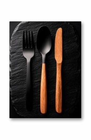 Black and Brown Cutlery on Dark Textured Plate