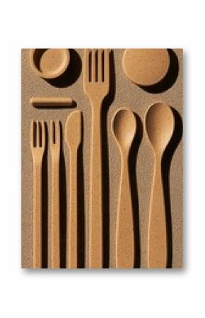 Beige Speckled Biodegradable Cutlery Set on Sand Background