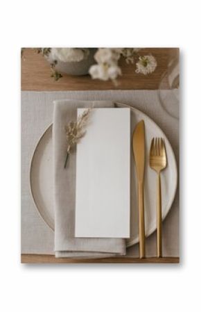 Wedding table detail with cutlery and menu mockup