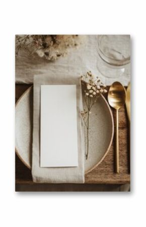 Wedding table detail with cutlery and menu mockup