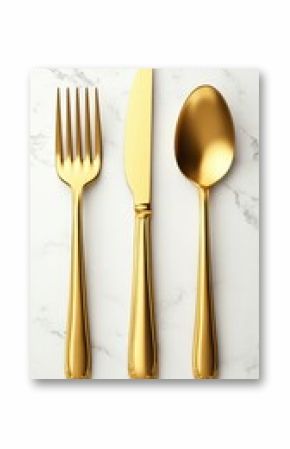 Elegant gold cutlery arranged on a marble surface for a sophisticated dining experience