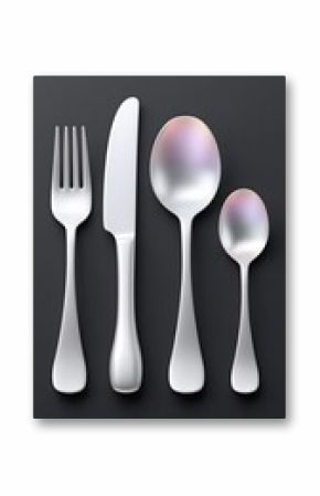 Silver Cutlery Set on Matte Black Background