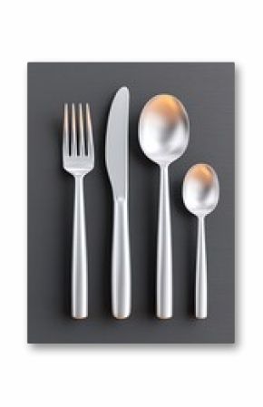 Silver Cutlery Set on Matte Black Background