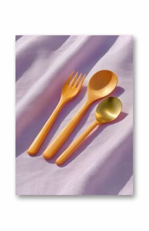 Eco-Friendly Gold Utensil Set on Purple Linen Cloth
