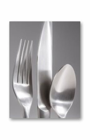 Close up of silver cutlery set fork knife spoon for food photography