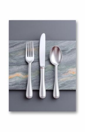 Silver Cutlery Flatlay on Grey Marble Background
