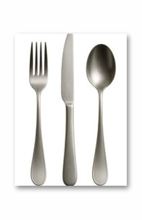 Steel fork knife spoon cutlery set isolated on transparent background