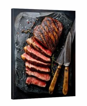  Juicy Medium-Rare Steak with Herbs on Slate Platter