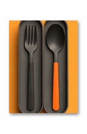 Dark gray cutlery set in an orange-yellow box