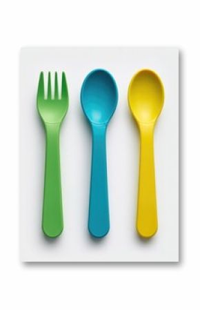 Colorful plastic fork and spoons