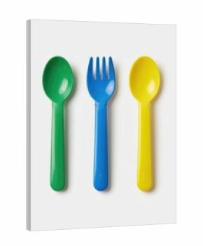 Colorful plastic spoons and fork