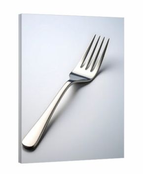 A silver fork on a plain background