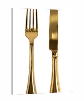 Gold-plated fork and knife, elegant and shiny