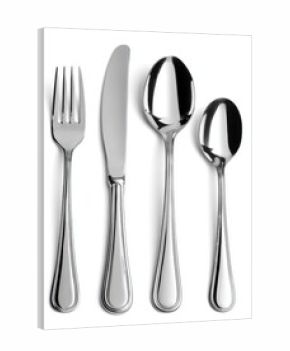 Elegant Silverware Place Setting Polished Fork, Knife, and Spoons on White