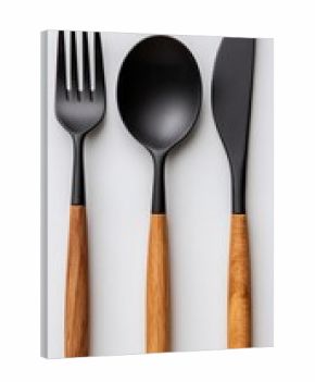 Black and wood-handled cutlery set