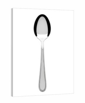 Polished silver spoon, reflective bowl, beaded handle, centered on transparent studio, sharp macro focus, elegant cutlery advertising concept.