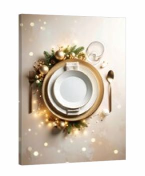 Elegant Festive Table Setting with Golden Accents and Warm Bokeh Lighting