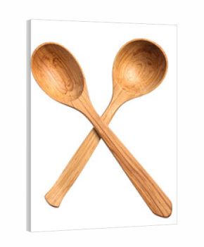Two wooden spoons crossed over each other for cooking and serving food.