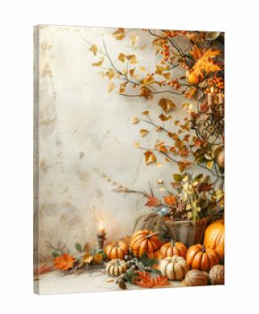 Thanks Giving Day background with traditional decorations and autumn colors  and leaves
