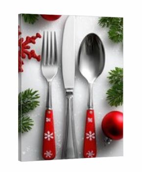 Christmas cutlery set with snowflake designs and festive decorations