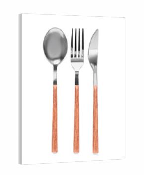 Silver cutlery on white background