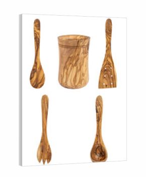 Wooden kitchen utensil set. Wooden cutlery for cooking.