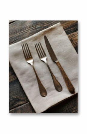 A restaurant menu mockup placed on a textured napkin background, with elegant cutlery beside it. The scene evokes a refined dining experience