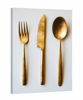 Golden cutlery set displayed on a white background