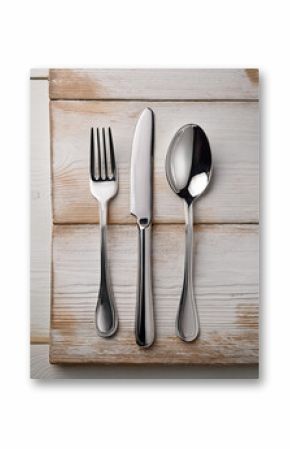 Cubiertos cuchara cuchillo y tenedor de acero inoxidable dispuestos en una mesa para comer con una servilleta blanca