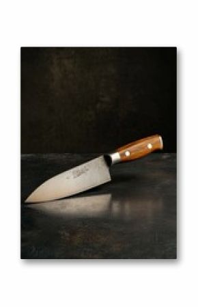 High-quality chef knife with wooden handle on dark background