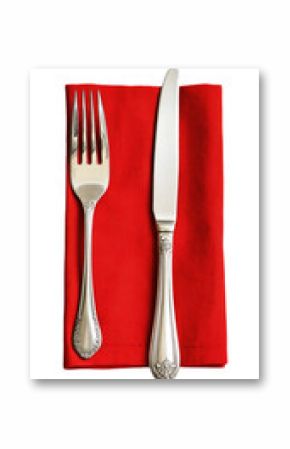 Silverware on red napkin