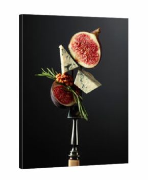 Blue cheese with figs, walnuts, and rosemary.