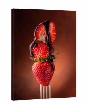 strawberries with melted dripping chocolate. Still life