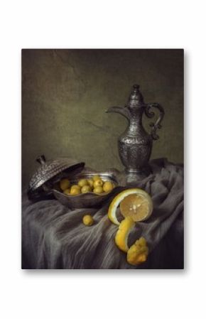 Still life with lemon and olives