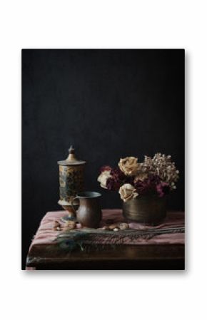 Still life with dry roses