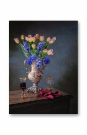 Still life with beautiful bouquet of flowers