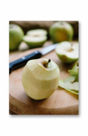 Close-up of golden apples with the peel removed