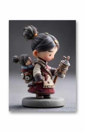 Detailed figurine of a young Tibetan woman with a child.