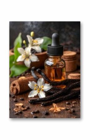 Vanilla Bean Essential Oil Bottle with Flowers and Spices