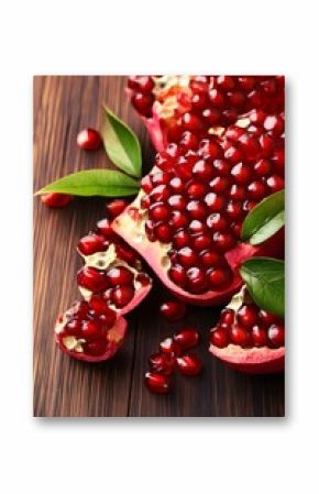 Juicy Pomegranate Seeds on Dark Wood Background